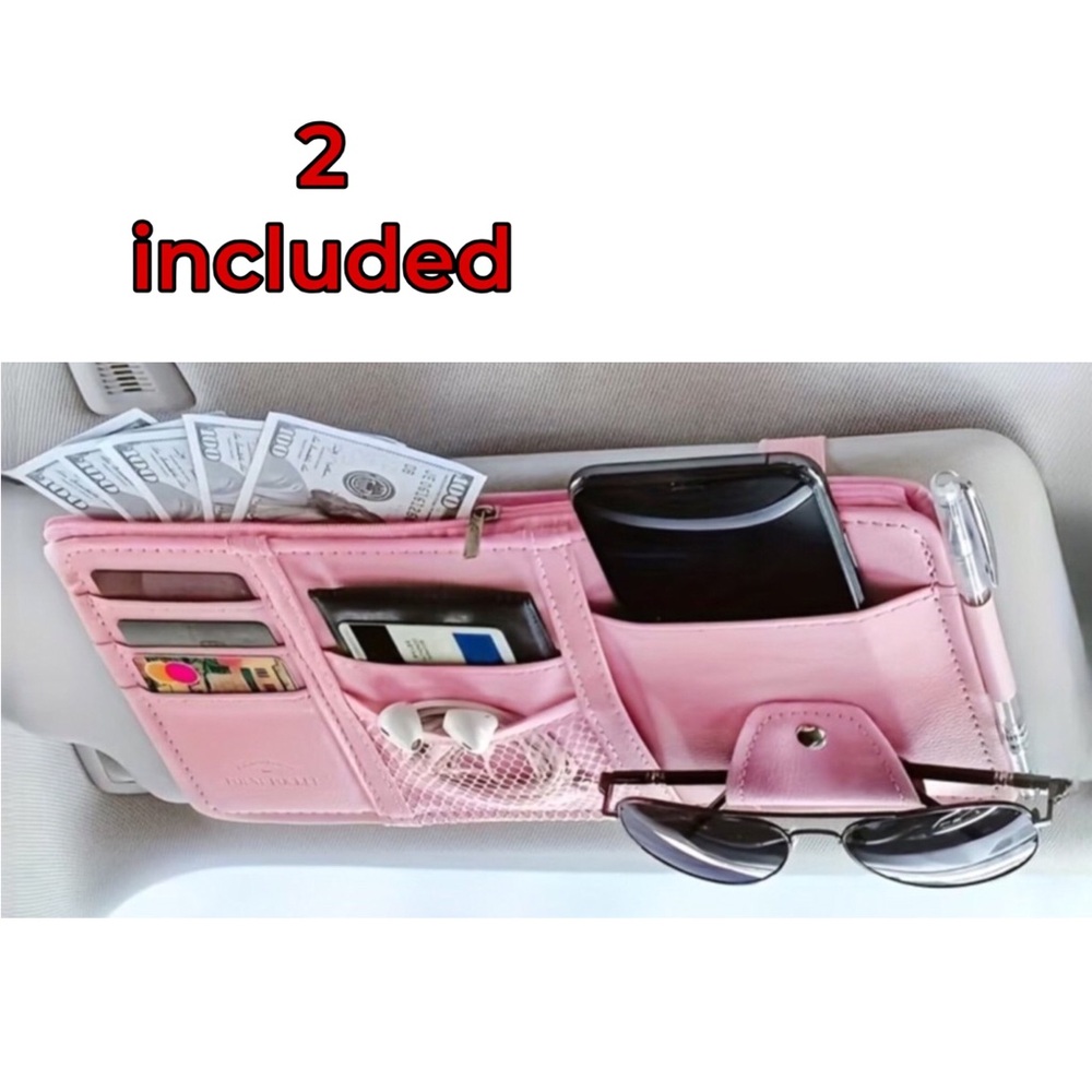 2 Car Sun Visor Organizers Pink